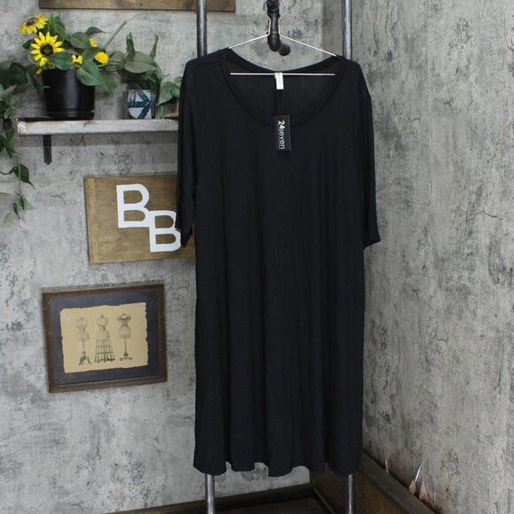 NWT 24seven Comfort Apparel Plus Size Knee Length Pocket T-shirt Dress 2X Black - Picture 2 of 5